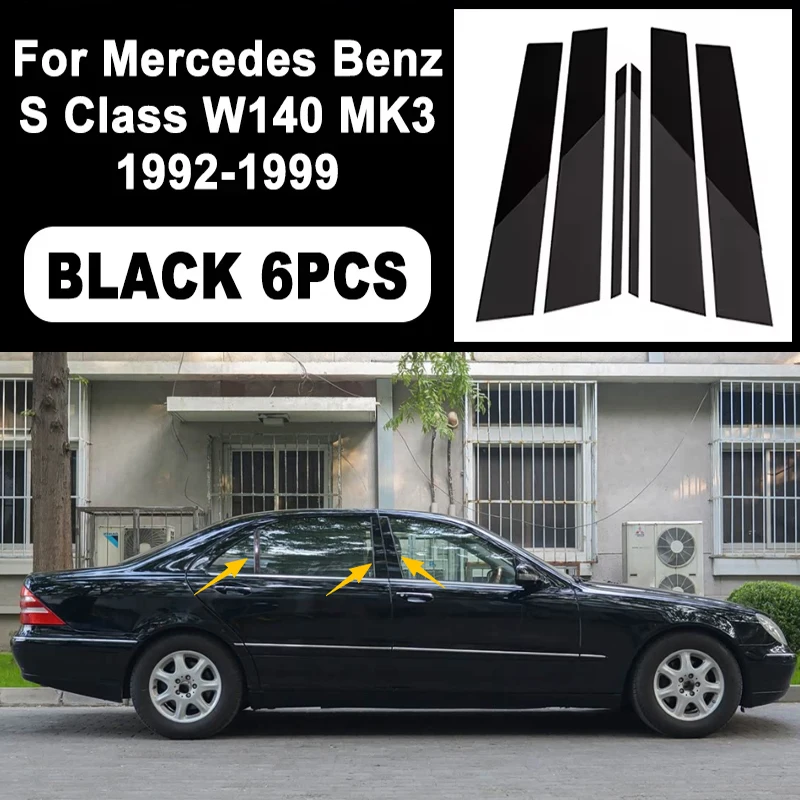 

Glossy Black B C Pillar Post Cover Car Sticker For Mercedes Benz S Class W140 MK3 1992-1999 Window Door Decorative Accessories