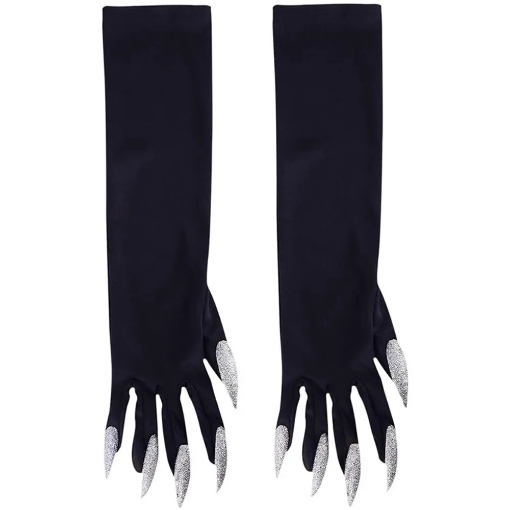 

Scary Black Silver Dress Up Gloves Ghost Claw Long Nails Witch Cosplay Costume Halloween Cosplay Gloves Fancy Props Mittens