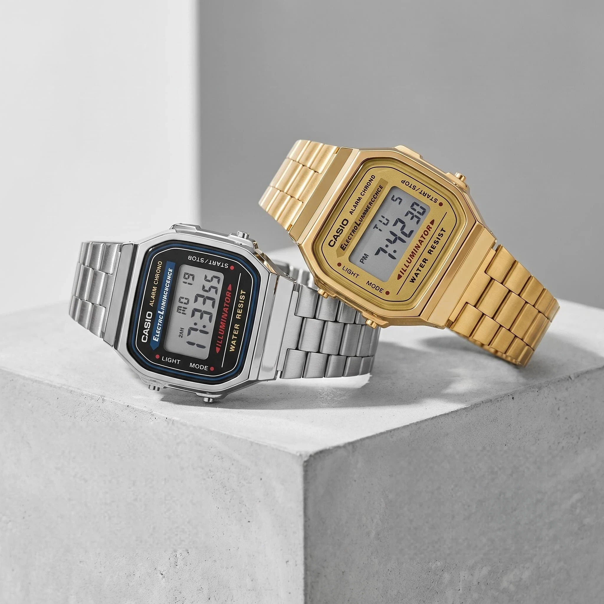 Reloj Digital Vintage Casio para Hombre y Mujer, Correa de Acero Inoxidable, Iluminador, Resistente al Agua, Alarma, Cronógrafo, Cuarzo