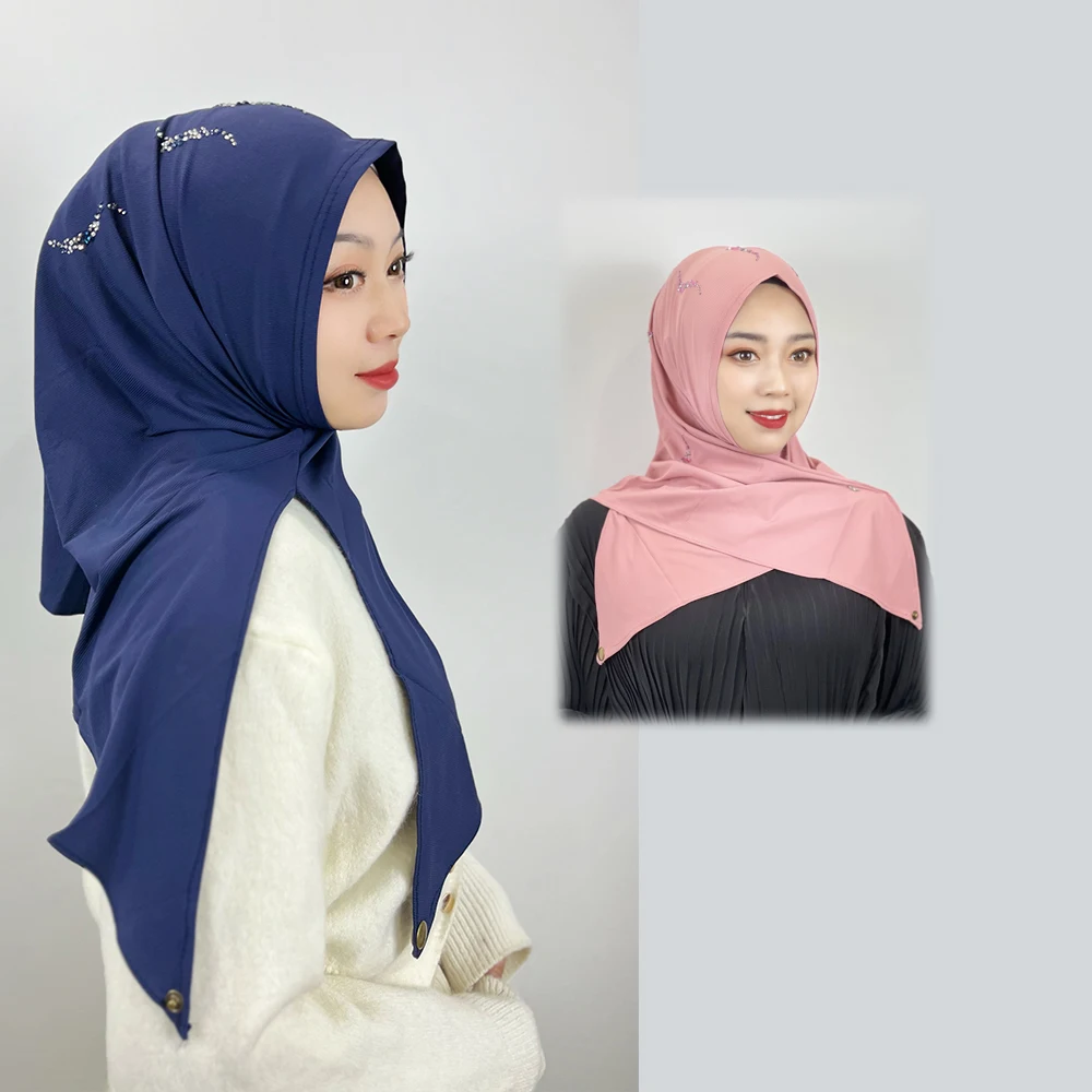 Muslim Hijab Diamond High Elasticity Solid Color Hijab Islamic Scarf Scarf Ready To Wear Turban Pleated Hijab Head Wraps