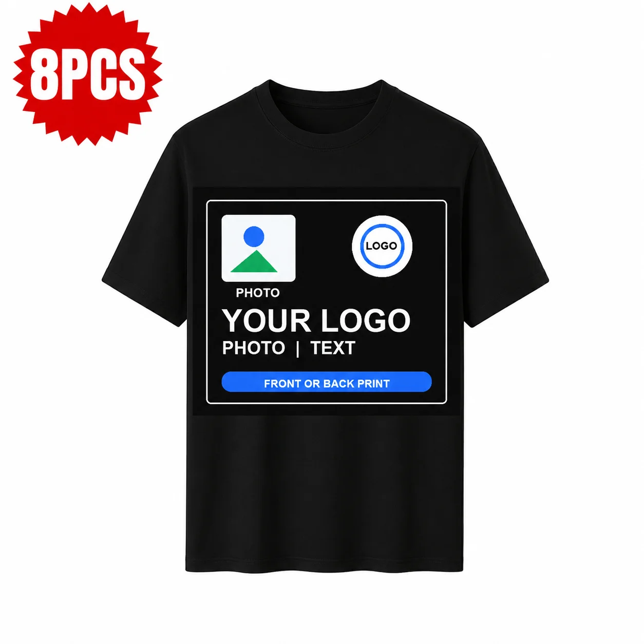 Custom 8pcs Cotton T-Shirt Personalized Photo Logo Text Front Back Print Tees Unisex Short Sleeve Cotton Tee For Party Club Team — купить у AliExpress WW