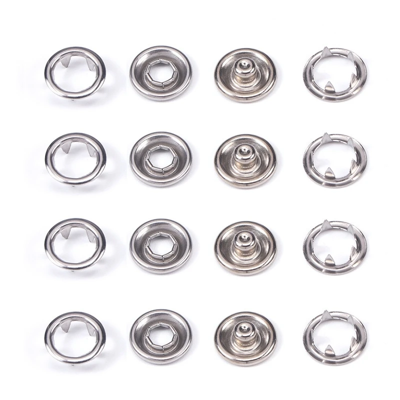 50er-Set/Lot 9,5/11mm Metall-Druckknöpfe Rhodium Druckknöpfe Verschlüsse für DIY-Bastelarbeiten, Kleidung, Taschen, Nähzubehör – Detail 2