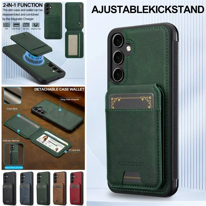 

Кожаный чехол Magsafe с магнитной откидной крышкой 2 в 1 для Samsung Galaxy A56 A36 A16 A55 A35 A15 A54 A34 A14 A53 A52 Чехол-кошелек для карт