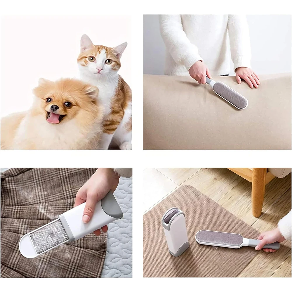 Lint Brush with Self-Cleaning Base Set Pet Hair Remover Brush Portable Dog & Cat Hair Remover Clothes Sofa Car Seat Cleaning