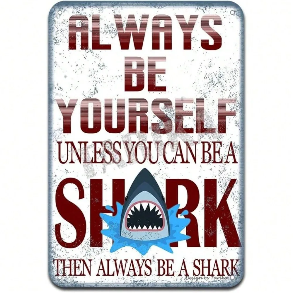 

Vintage Shark Tin Metal Sign Wall Art for Home Bar Pub Garage Rustic Decor