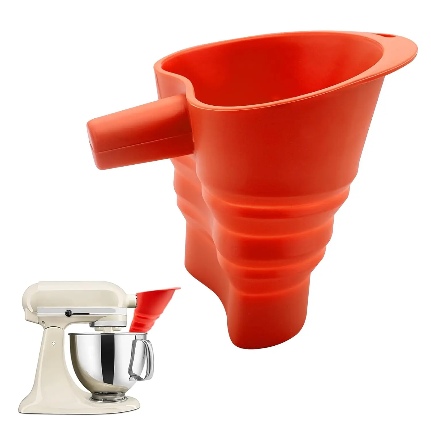 Embudo de silicona de grado alimenticio sin BPA, color rojo, para batidora de pie con cabezal inclinable Kitchen Aid KSM150 de 4-7 cuartos, accesorio para hornear, color rojo