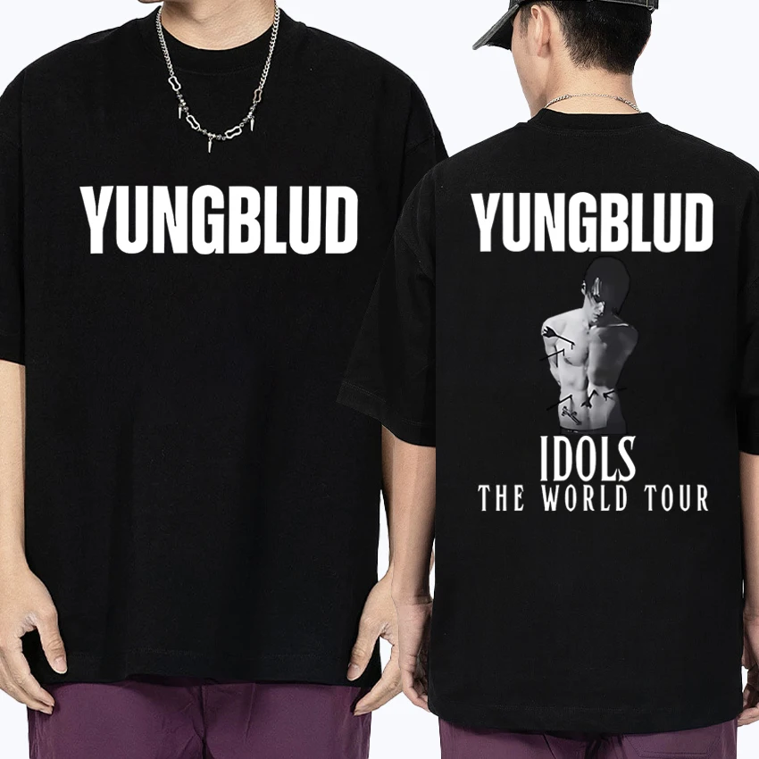 

Rappper Yungblud IDOLS Tour 2025 Double Sided printed T shirt Men Women vintage Hip Hop Tops Unisex Cotton short sleeve T-shirts