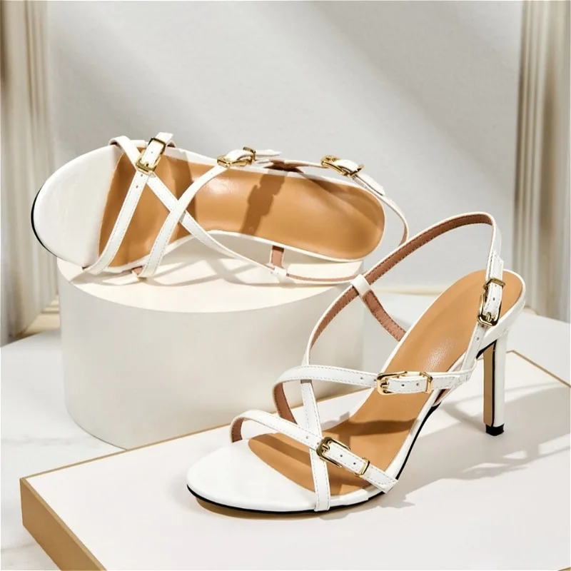 Belt Buckle Elegant High Heels Women Narrow Band Open-toe Concise Party Shoe Summer 2026 Fashion Thin Heels Office Women Sandals view 2