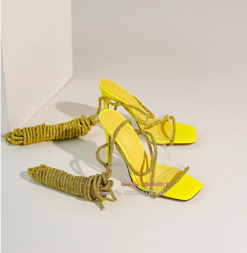 

Square Toe Lace Up High Heels Women Stiletto High Heel Sandals Ladies Summer Party Dress Shoes Plus Size 46