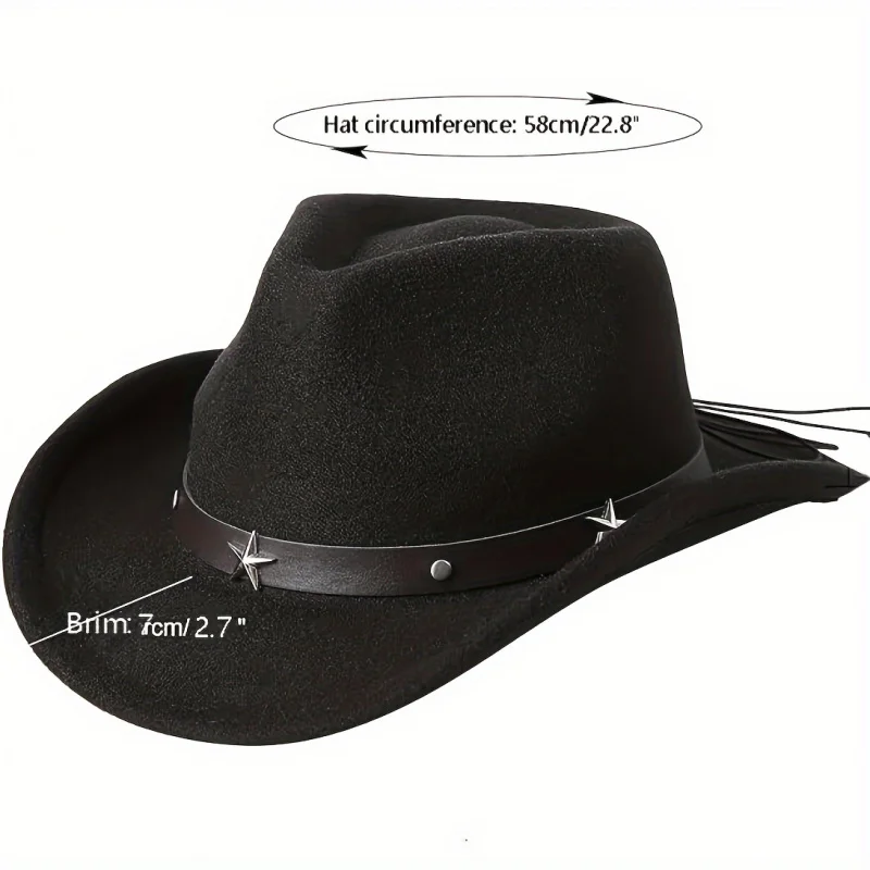 Five-pointed belt decorated cowboy hat Classic black small top hat unisexes felt cowboy hat for women men