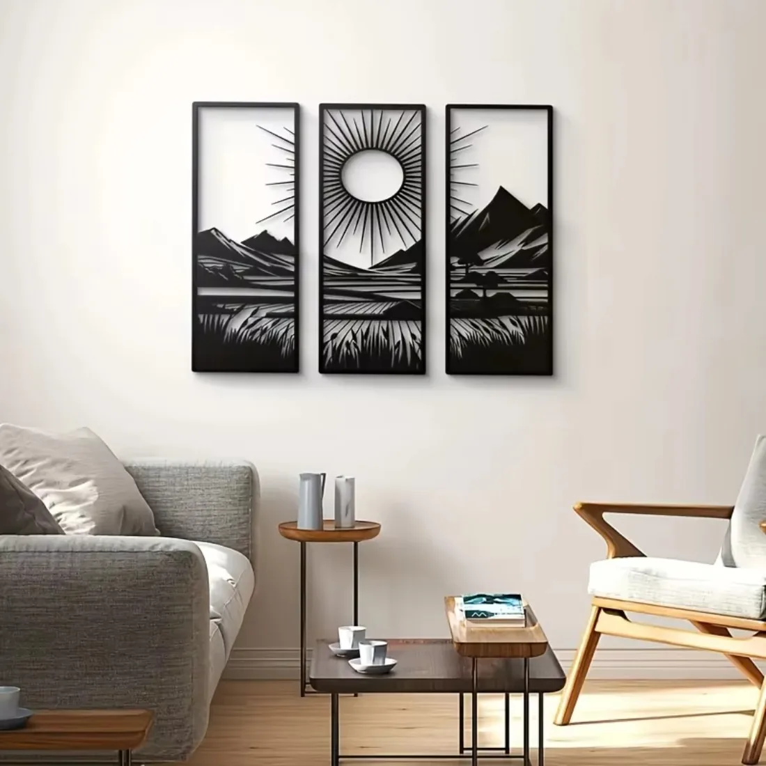 CIFBUY 3Pcs Metal Wall Art Sunrise Mountain 2D Flat Panel, 2D Flat Laser Cut, Powder-Coated Rustproof