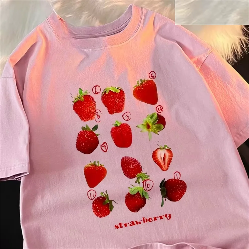 12 Types Strawberry Printing Women Tshirts Pattern Tee Clothes Summer T Shirts Harajuku Loose Couple T-Shirt Soft