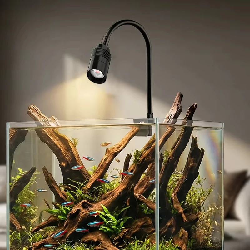 3W South American Aquarium Spotlight 3-Color Dimmable Cycle Timer Zoomable LED Fish Tank Lamp for Aquascape Decor Focus Lighting