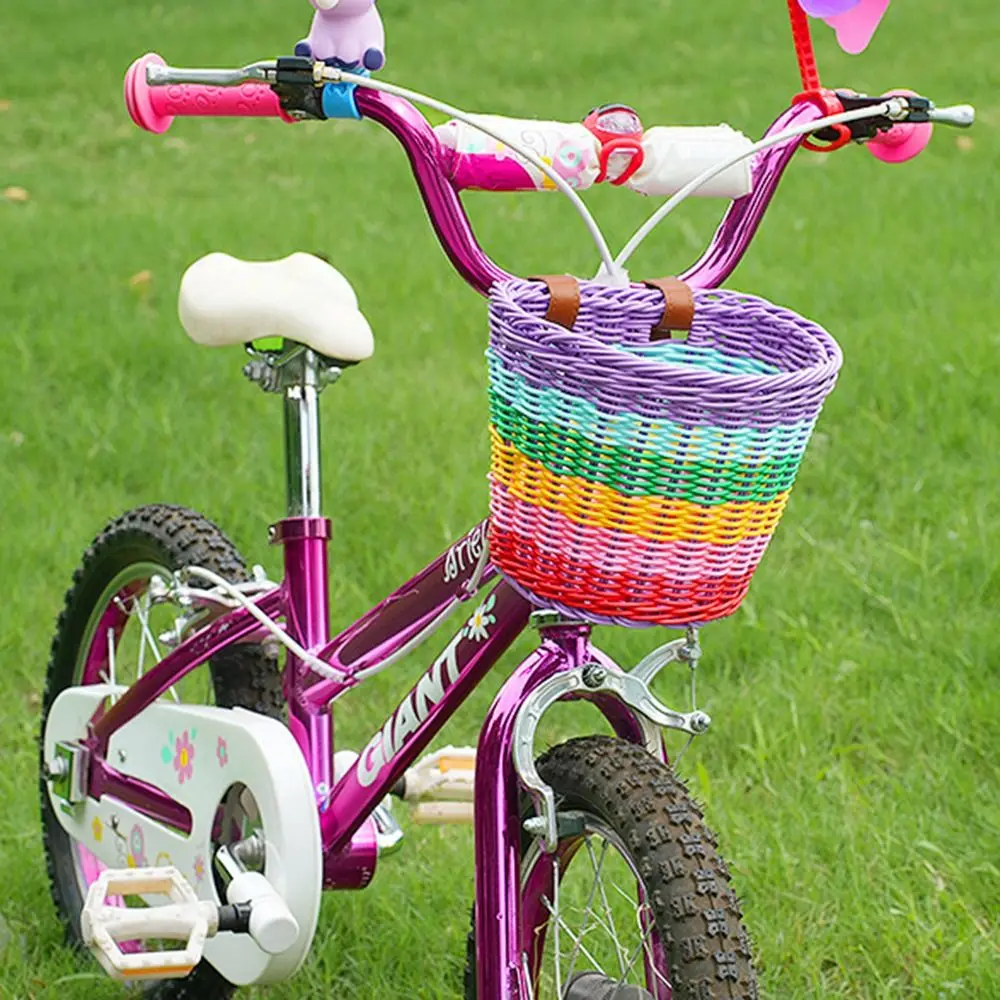 Colorful Rattan Bicycle Basket Removable Handwoven Tiny Tricycle Baskets Durable Beautiful Rattan Storage Basket Outdoor