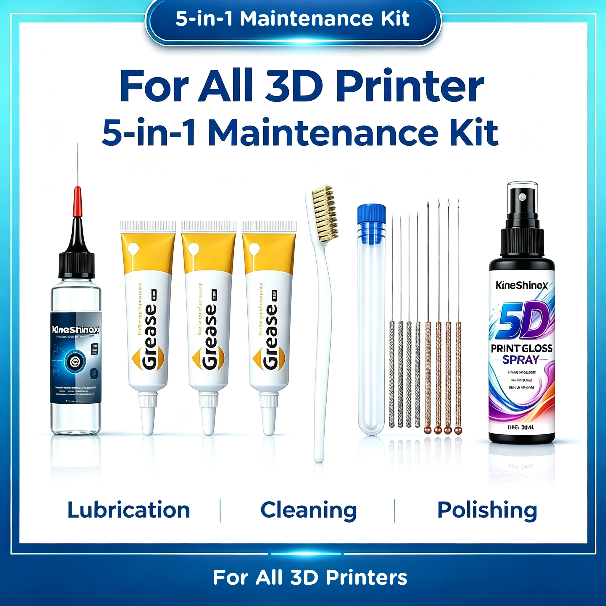 5 in 1 3D Printing Maintenance Accessory Kit Lubricating Oil High-Performance Grease Cleaning Brush For Bambu Lab Creality Ender