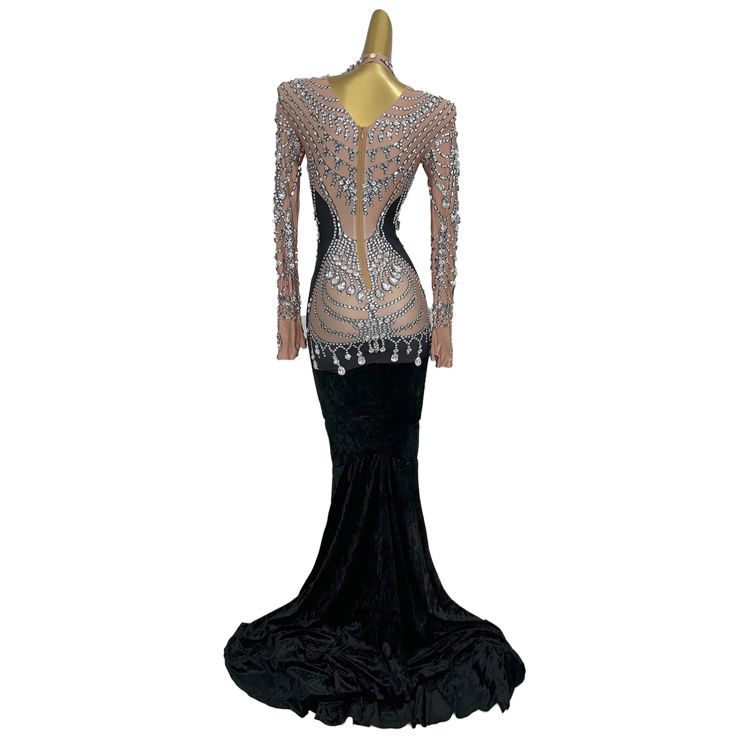 Vestido de sirena de noche de terciopelo de lujo para mujer, vestido Sexy de fiesta de cristal, vestido largo de graduación, trajes de escenario de cantante Sirongqun