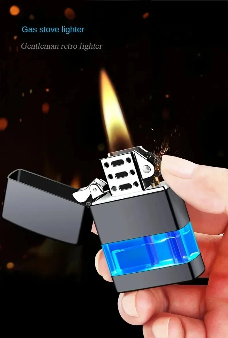 Zigarettenanzünder mit Schleifscheibe, winddichtes Metall-Flammen-Butangasfeuerzeug, Raucherzubehör, cooles Geschenk für Männer – Detail 4