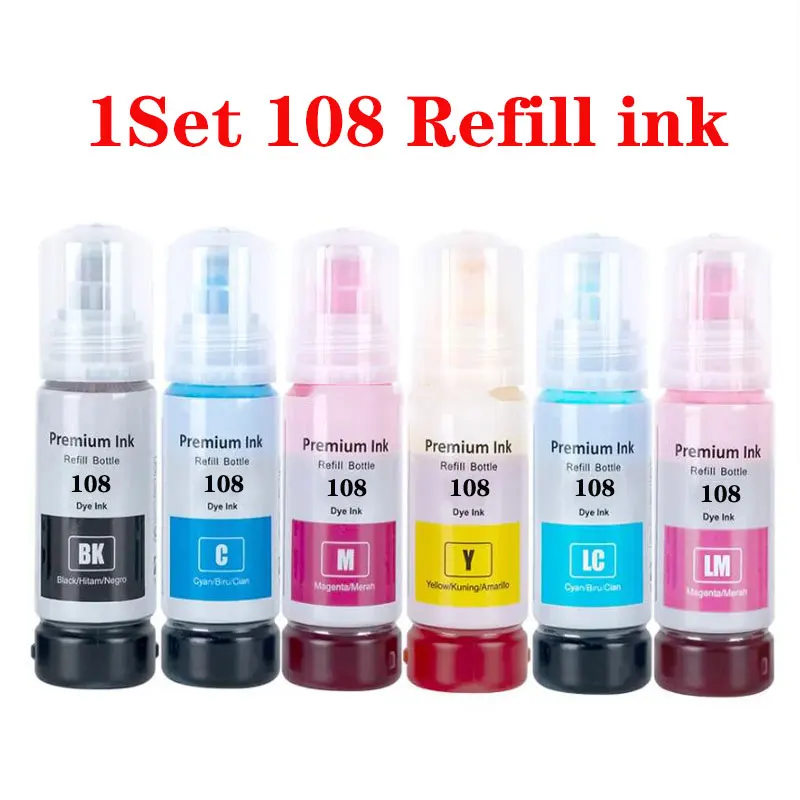 108 Refill ink For Epson 108  Compatible Color  Refill Bulk Inkjet Ink 108 for Epson Ecotank L8050 L18050 Printer