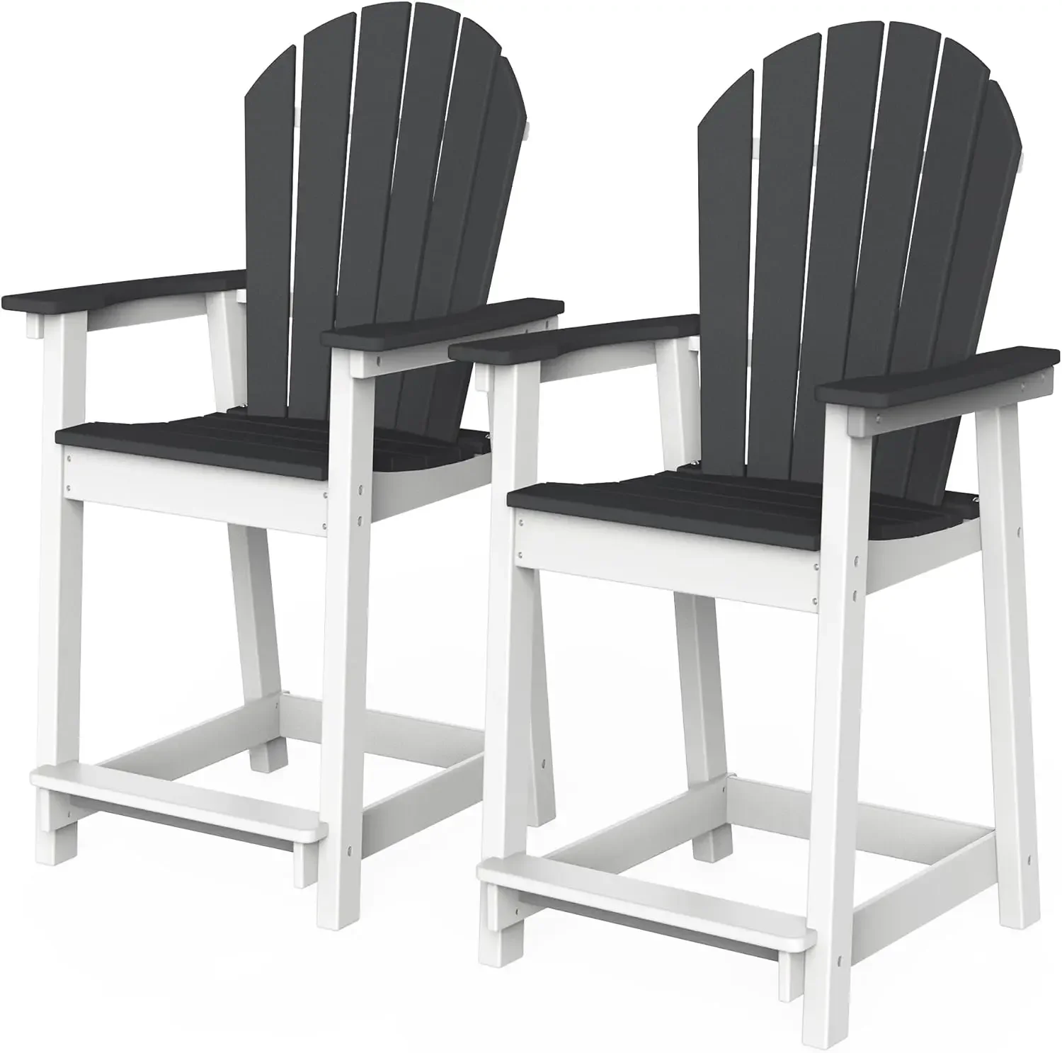 Outdoor Tall Adirondack Chairs Set of 2, Patio Bar Stool Chair with High Back, 400lbs, Widened Arms, All-Weather Balcony Chair