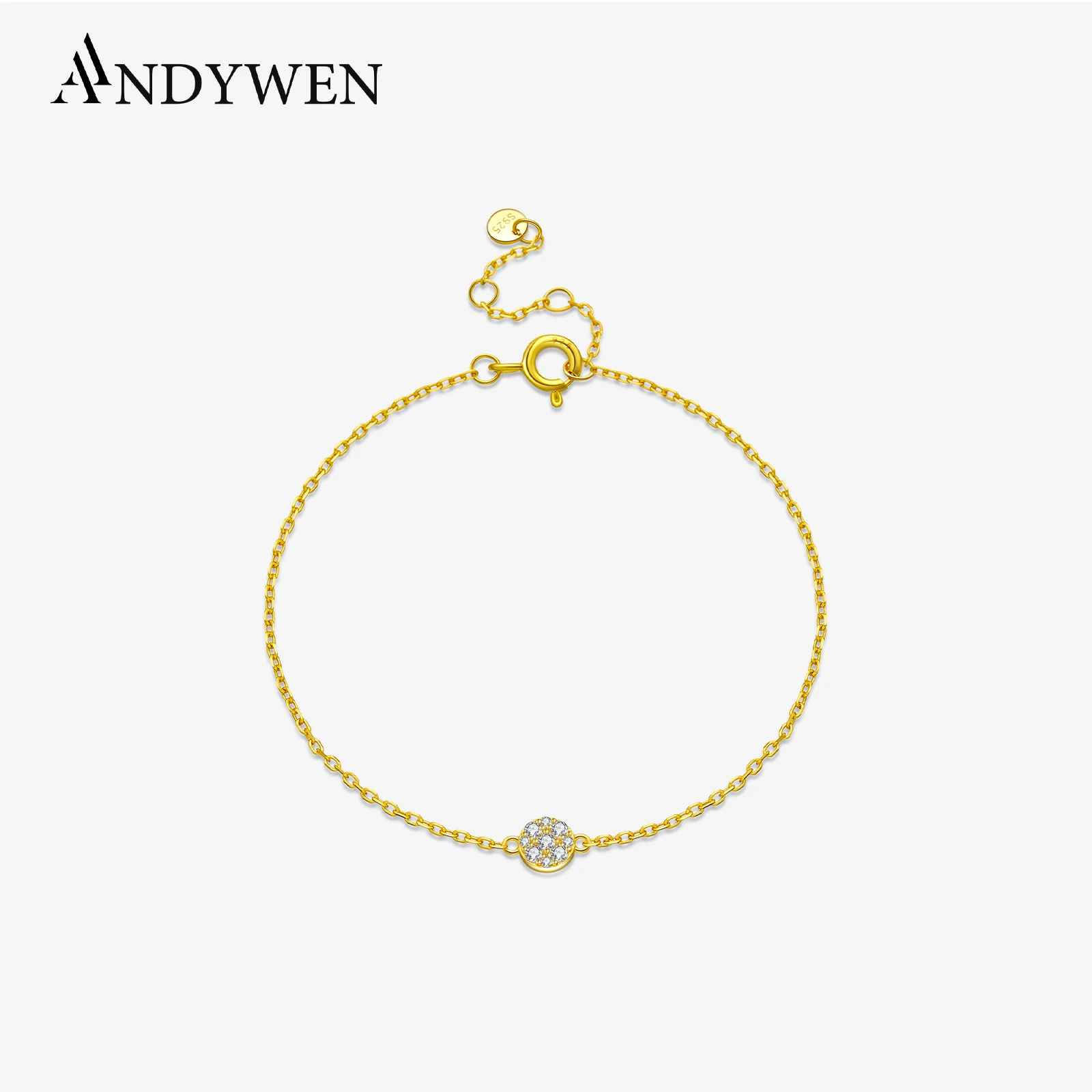 

ANDYWEN 100% 925 Sterling Silver 5mm CZ Charm Chain Bracelet Rock Punk Women Luxury Wedding Valenties Fine Jewelry Gift