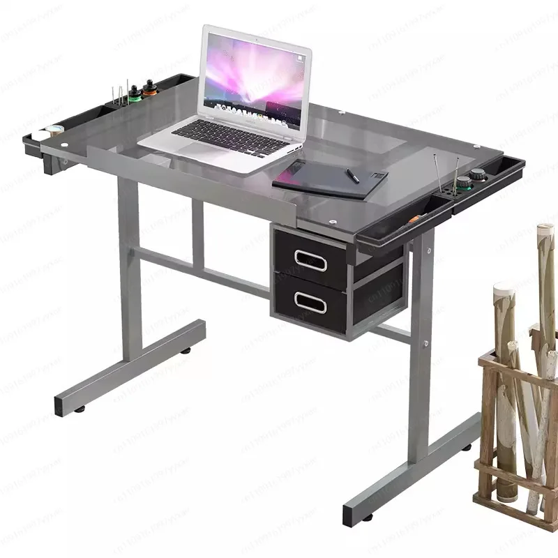 

Портативный регулируемый стол для рисования из закаленного стекла, художественный стол для рисования, рабочая станция для рукоделия с архитектурным ящиком для хранения