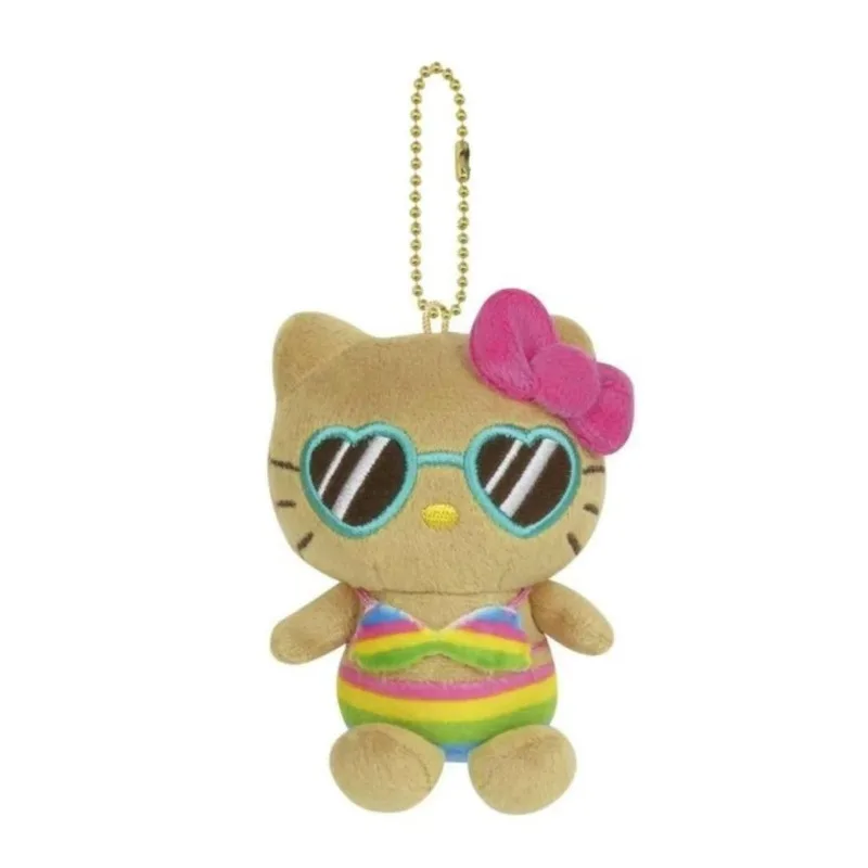 Sanrio 10CM  Hello Kitty Bikini Doll Keychain Pendant  sunglasses holiday Dark skin Kitty KT Stuffed Kawaii Plushies Bag charm