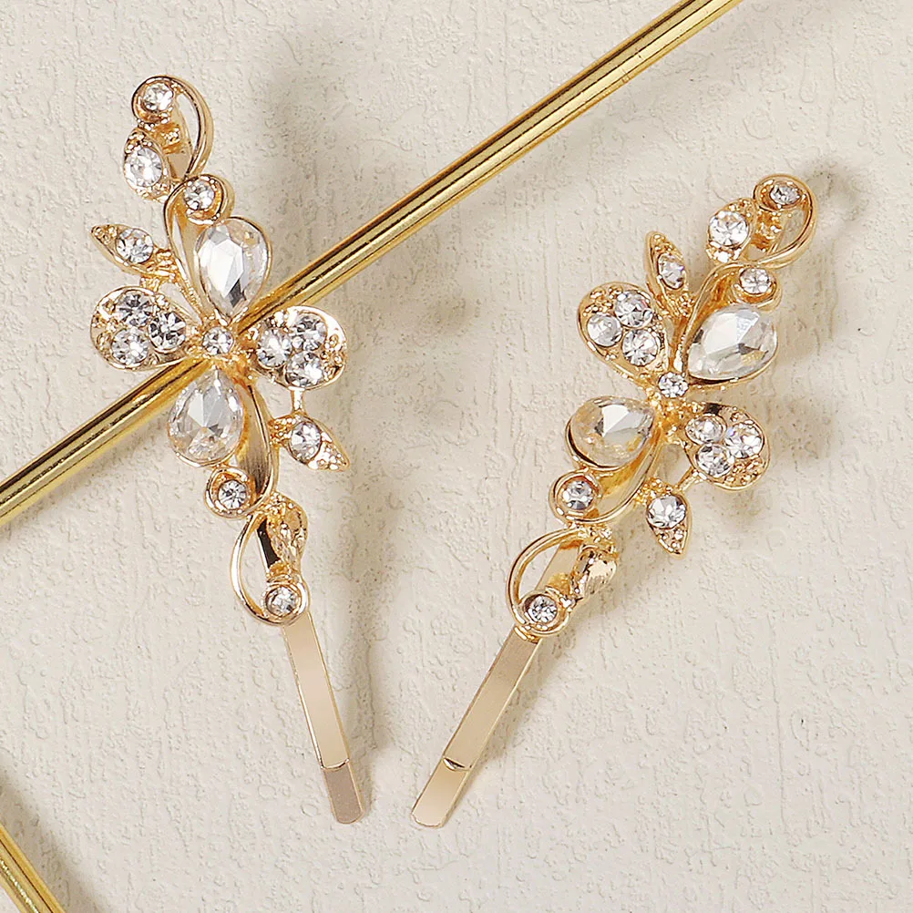 

2Pcs Flower Design Crystal Hair Pins Elegant Wedding Bridal Hair Accessories Decorative Bobby Pins for Women Bobby Clips