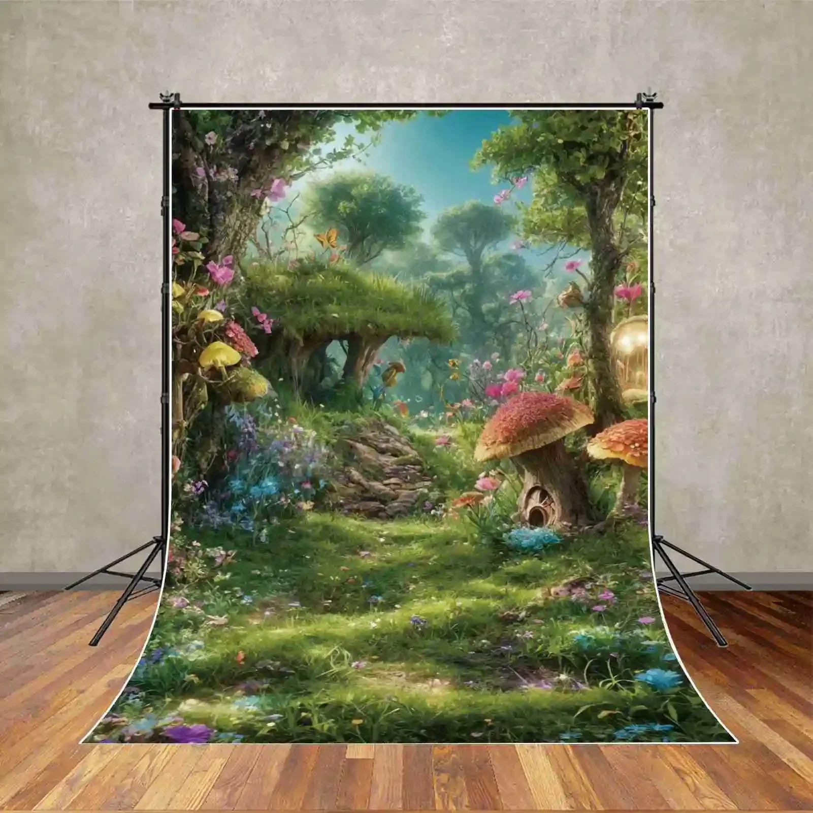 MOON.QG الجنية العجائب الغابات الخشب عيد ميلاد خلفية التصوير الفوتوغرافي أشجار الفراشة زهرة فوتوزون خلفية استوديو الطفل