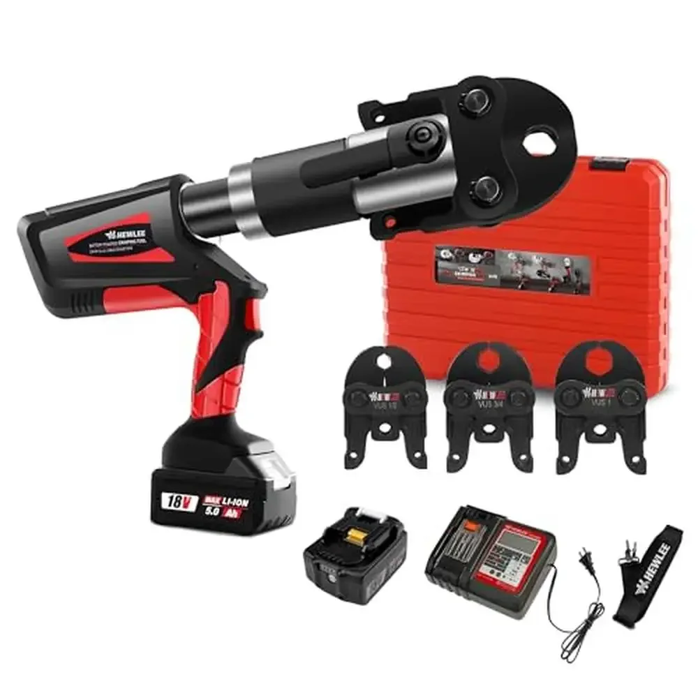 Copper Crimping Tool Hydraulic 32KN Pro Press 18V 5.0Ah*2 Battery US Standard 1/2" 3/4" 1" Plumbing HVAC Stainless Steel PEX