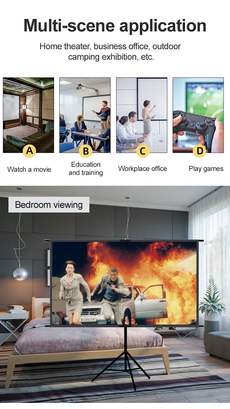 LEJIADA Neue Einzelhalterung Wandmontage 2-in-1 Projektorleinwand Outdoor Heim Tragbar Faltbar Bohrfrei 60/84/100/120 Zoll – Detail 8
