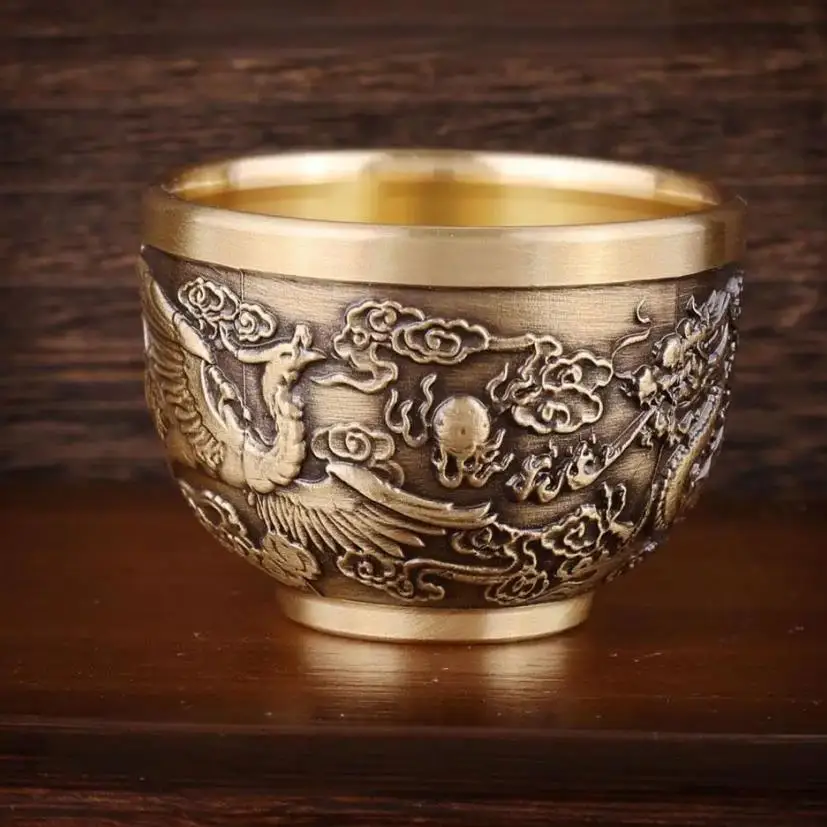 Taza Retro Vintage de dragón y Fénix y taza Baifu, cilindro creativo de mijo, decoración de escritorio de oficina, artefacto de Metal, regalos