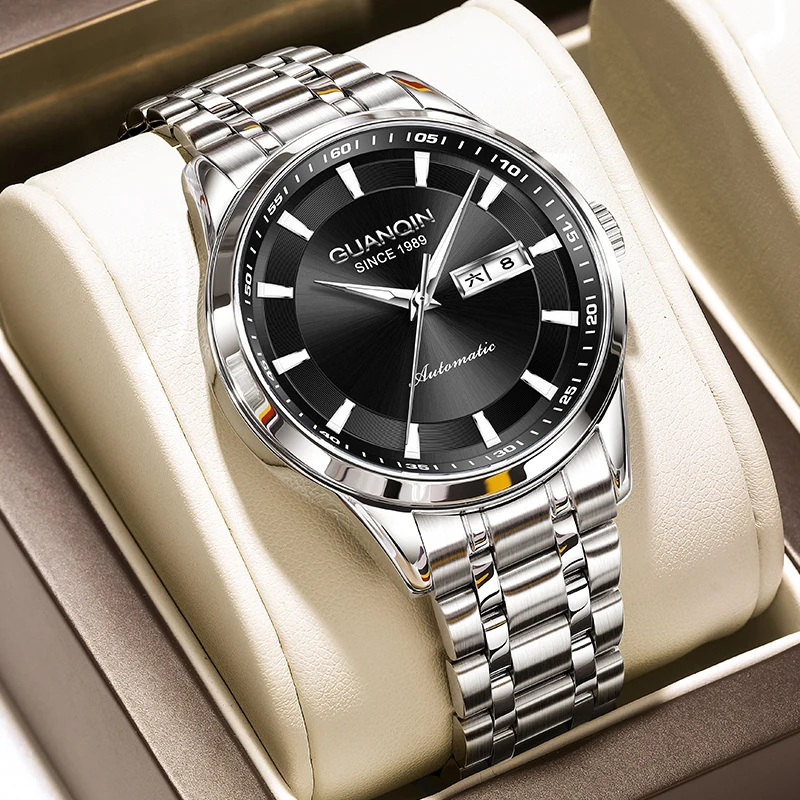 GUANQIN мужские механические часы с автоматическим механизмом из нержавеющей стали, роскошные деловые светящиеся водонепроницаемые часы для отдыха для мужчин GUANQIN мужские механические часы с автоматическим механизмом из нержавеющей стали, роскошные деловые светящиеся водонепроницаемые часы для отдыха для мужчин