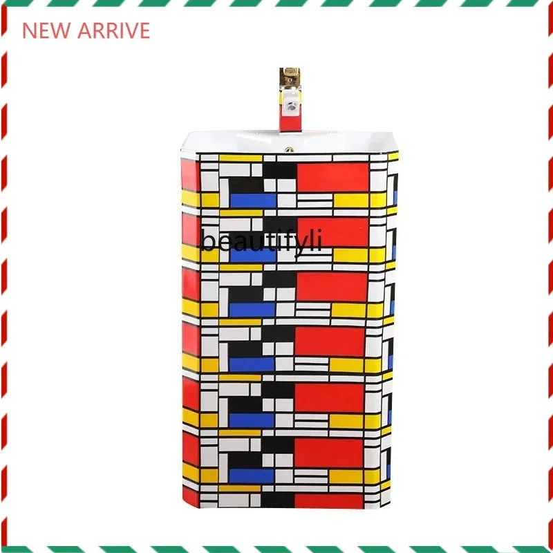 

F356 European classical ceramic floor-to-ceiling color hand wash basin column wash basin