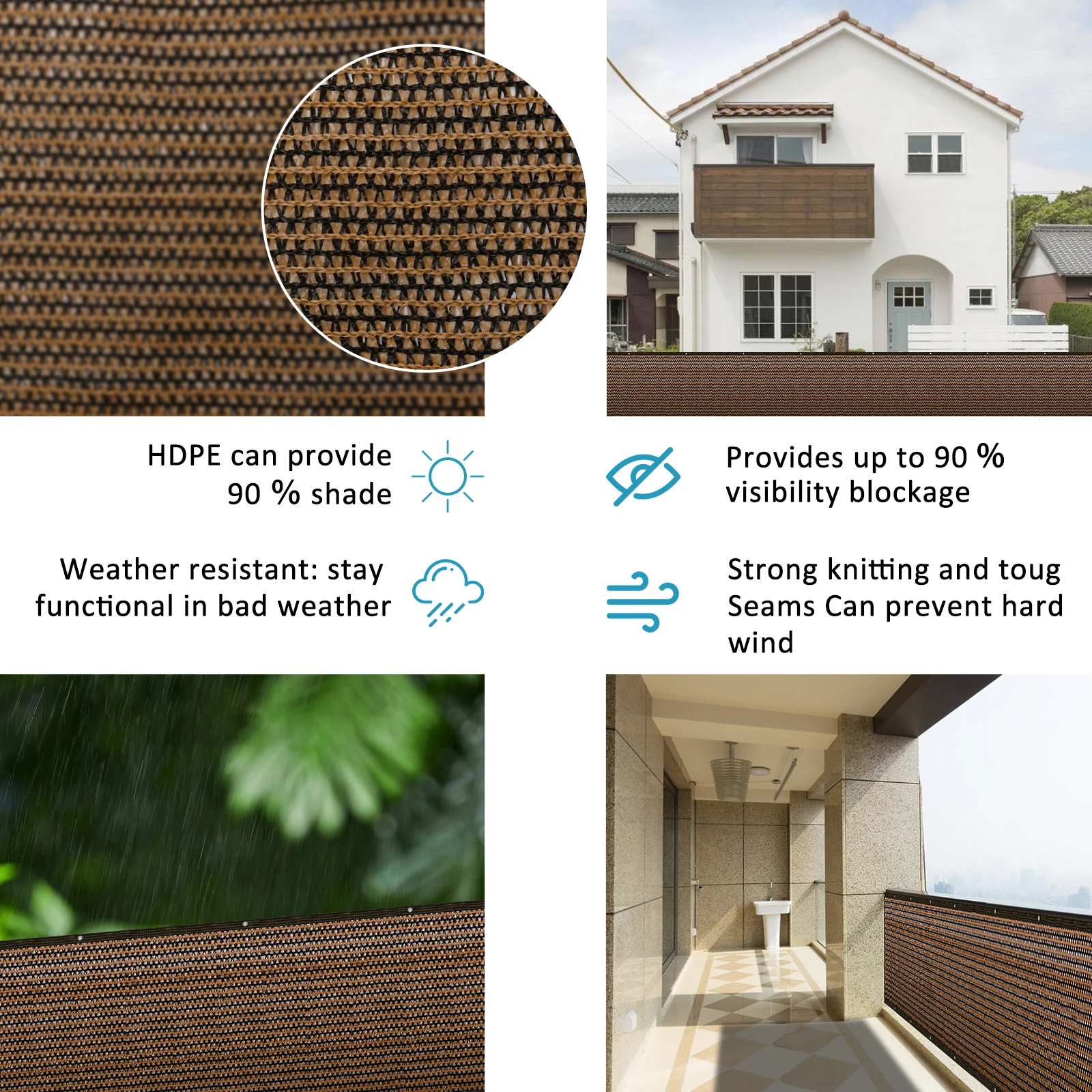 2Pcs Shade Net Cover Balcony Privacy Screen with Reinforced Edge 1×3m Breathable Privacy Fence Screen Privacy Protective Mesh