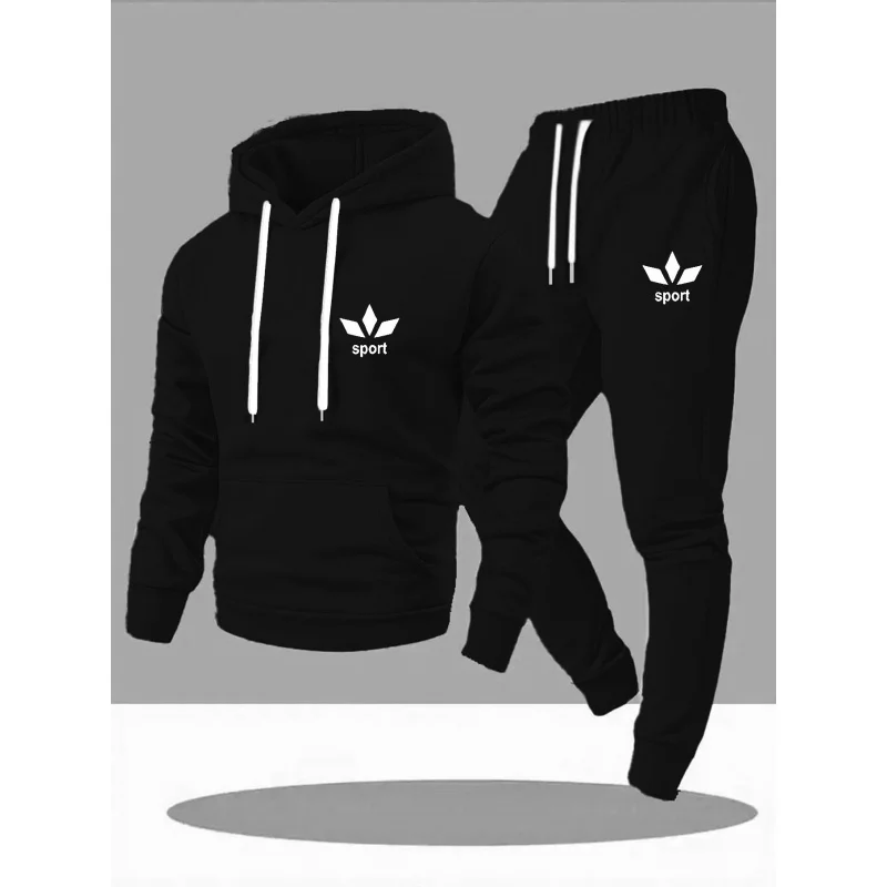 

Men's casual sports hoodie and long sports pants two-piece set, suitable for outdoor sports and casual walks