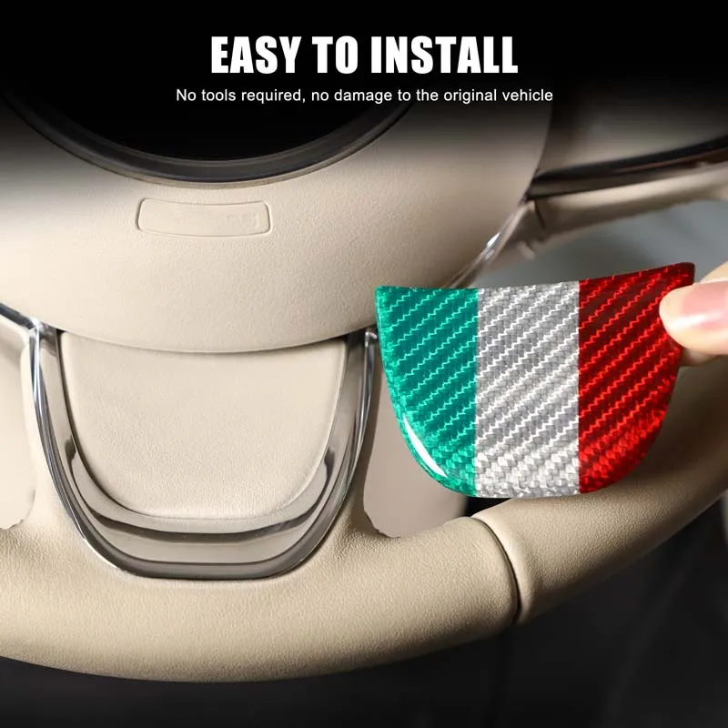 

Real Hard Carbon Fiber Steering Wheel Sticker for Fiat 500 2016-2025 Car Tricolor Carbon Trim Interior Accessories