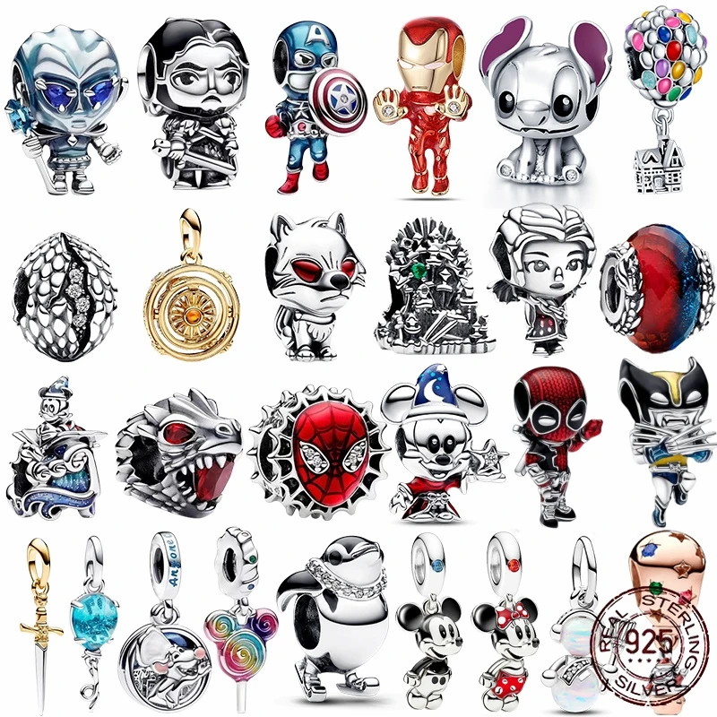 Disney-abalorio de plata de ley 100% 925 para mujer, abalorio de Lobezno de Marvel, adecuado para pulsera Pandora Original, joyería colgante artesanal