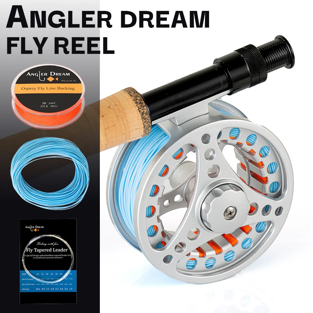 (1/2WT 3/4WT 5/6WT 7/8WT) Fly Reel with Line Combo Aluminum Alloy Large Arbor Fly Fishing Reels Weight Forward Fly Line with Bra