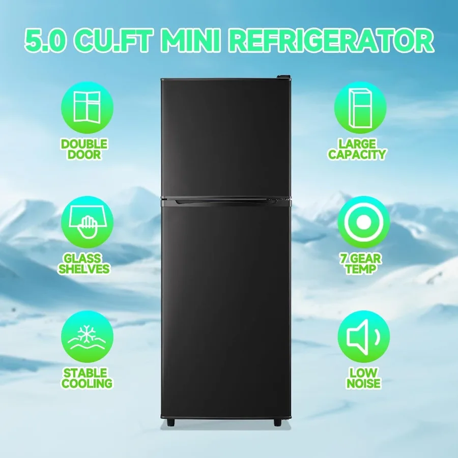 ثلاجة 5.0 قدم مكعب مع حامل مشروبات ثلاجة صغيرة ثلاجة باب مزدوج أرفف زجاجية قابلة للتعديل للشقة المنزلية #5