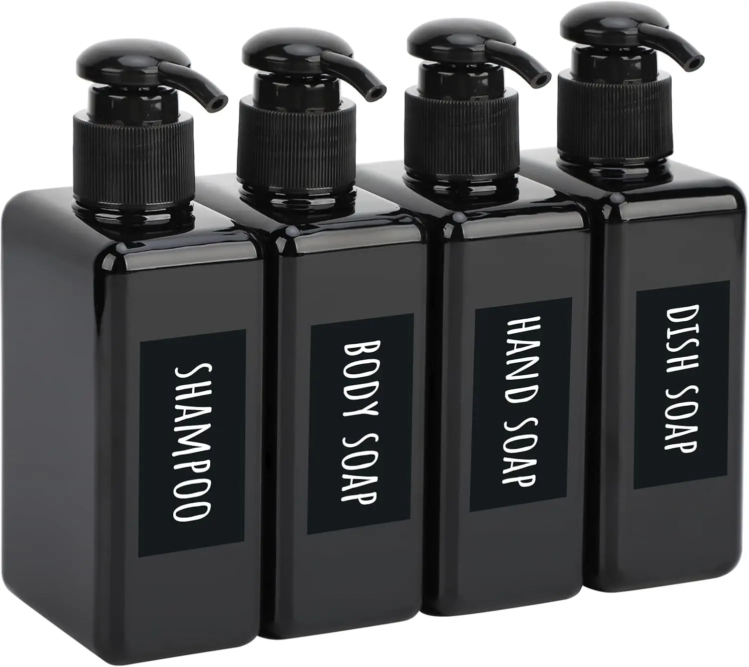 

4pcs Square Lotion Dispenser 6.8oz Empty Shampoo Pump Bottles with Labels for Travel Bathroom
