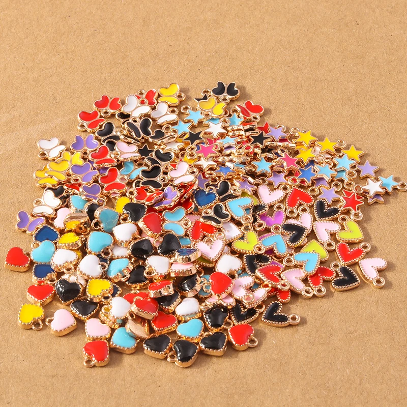 30pcs Mix Cute Enamel Star Heart Charms for Jewelry Making Butterfly Pendants DIY Earrings Necklaces Bracelet Craft Supplies