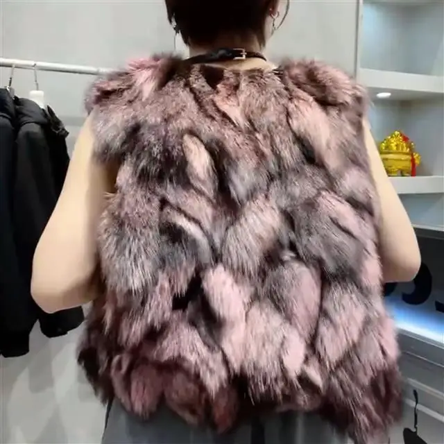 سترة نسائية قصيرة من فراء الثعلب الطبيعي بدون أكمام صدرية على الموضة الكورية ملابس مناسبة للخريف والشتاء ملابس خارجية