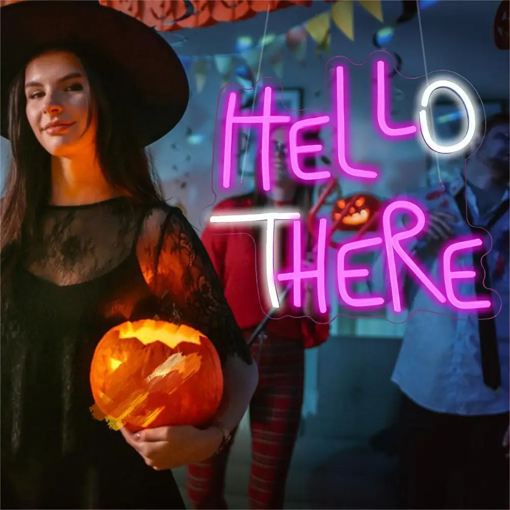 Hello There Halloween Neon Sign Neon Light LED Acrylic Wall Light Signs Halloween Day Party Decor Halloween Man Cave Gift