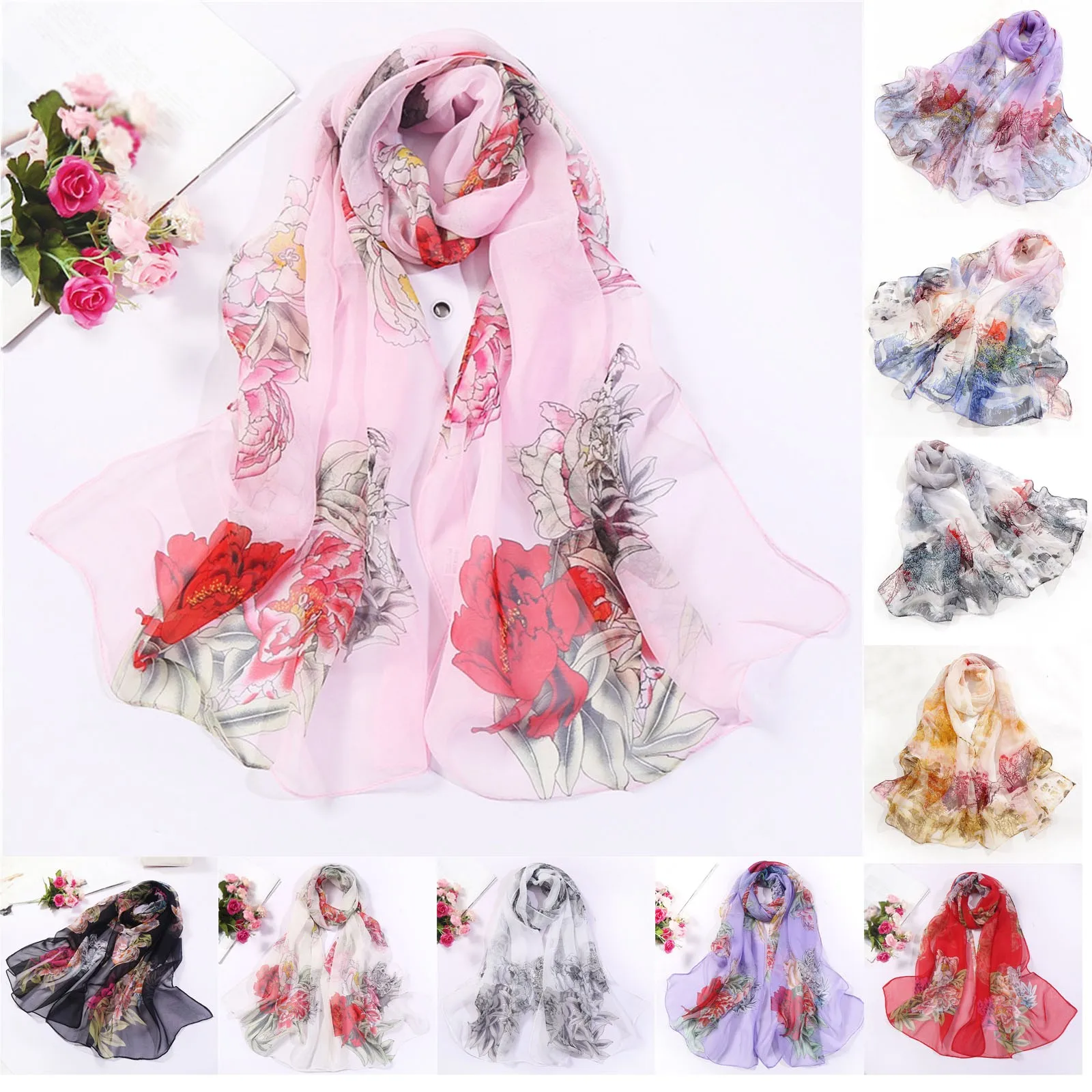 Scarfs For Women Lightweight Print Floral Pattern Scarf Shawl Fashion Scarves Sunscreen Shawls And Wraps For Spring