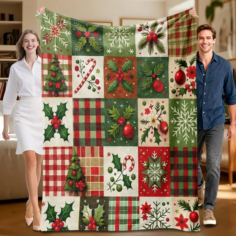 

1 piece Christmas-themed red and green flannel blanket, soft, suitable for sofa, bed, office, all-season use.