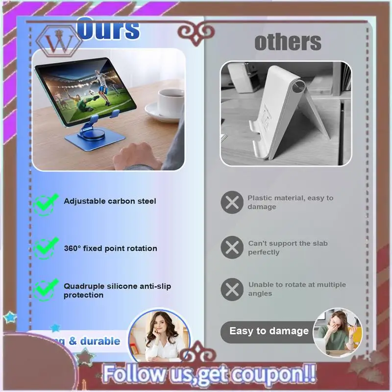 

ABBG-360° Rotating Tablet Stand Adjustable Portable Acrylic Desktop Stand For Tablets Up To 12.9 Inches C