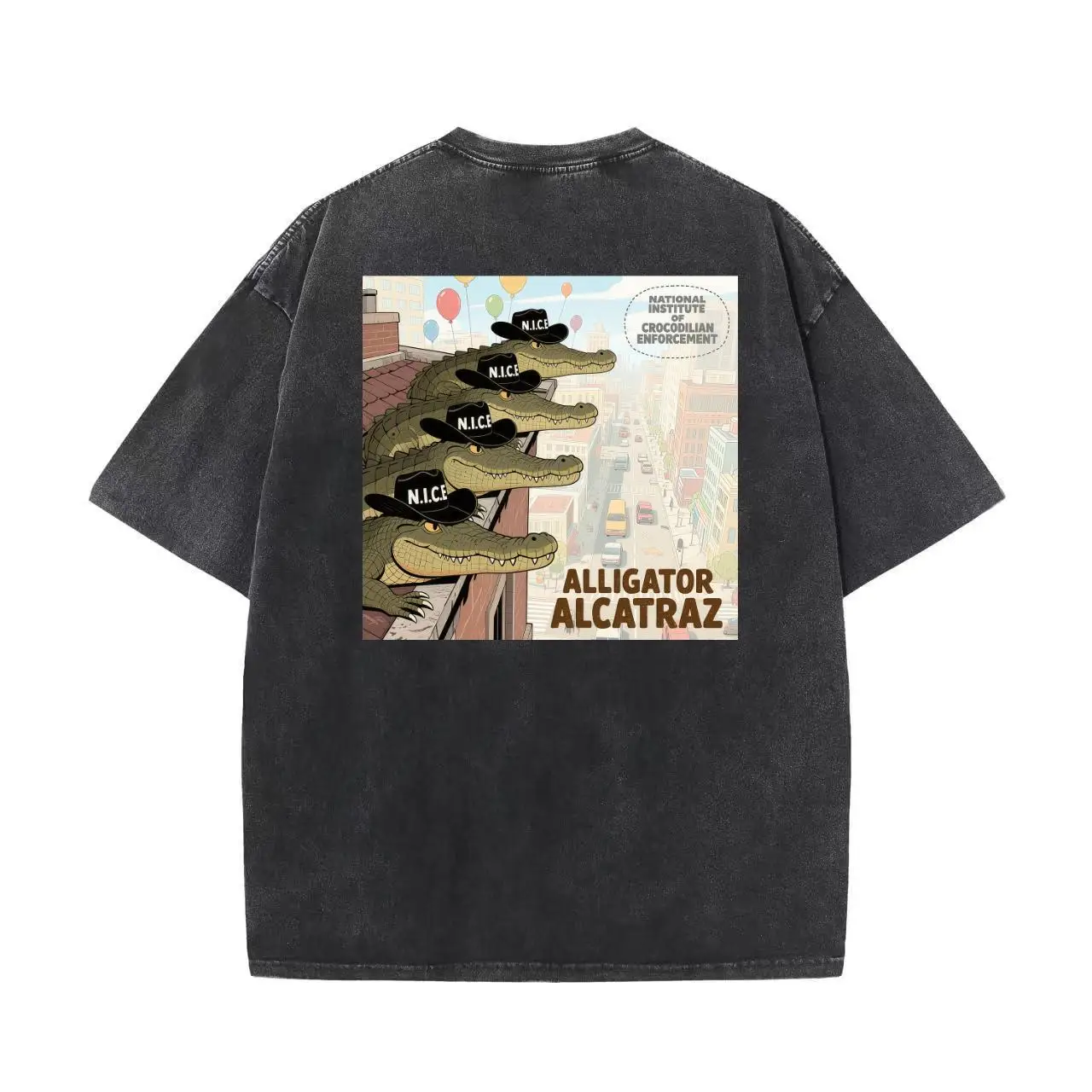 

"Funny Alligator Alcatraz T-Shirt for Women | Retro Croc Graphic Tee | Vintage Washed Humor Streetwear | Animal Lover Gift"