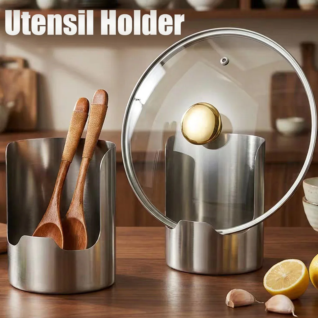 Suporte de Colheres 2 em 1 em Aço Inoxidável, Organizador de Cozinha Multifuncional para Colheres, Conchas e Utensílios