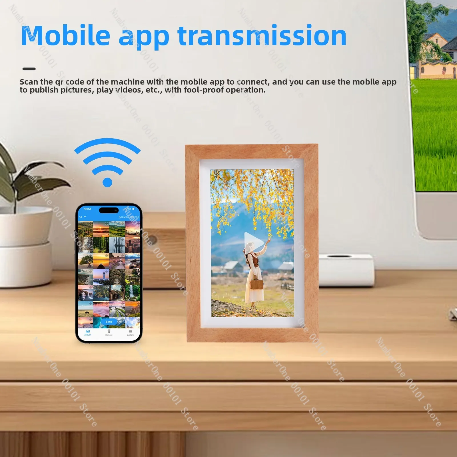 7 inch beech solid wood digital photo frame picture Mobile Pentium 4 gift smart WiFi electronic photo frame