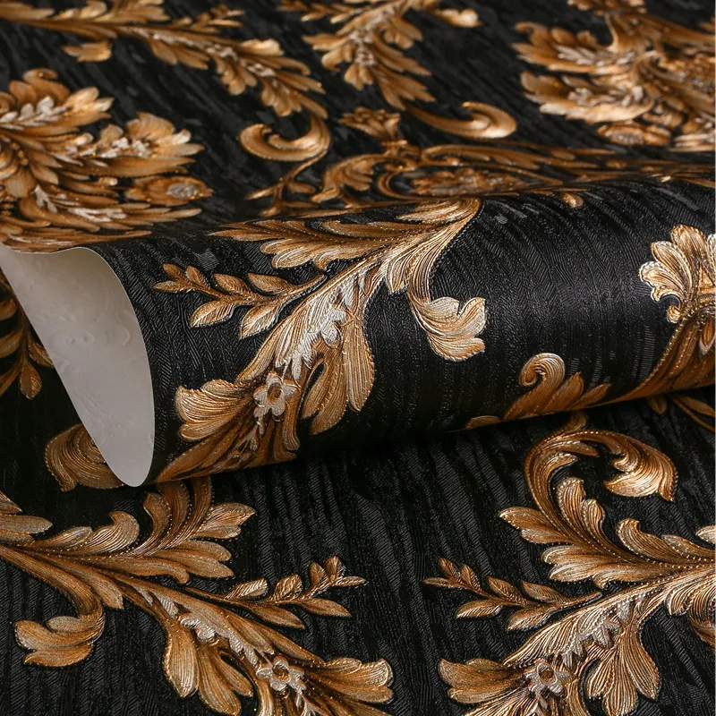 Papier Peint European Damask Wallpapers Home Living Room Bedroom Decor Black Gold Wallpaper Обои 